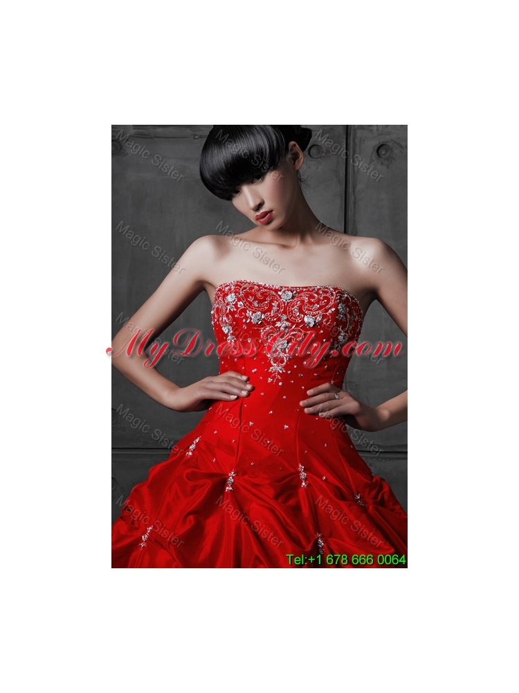 Pretty Princess Taffeta Red Wedding Dresses with Beading and Pick Ups