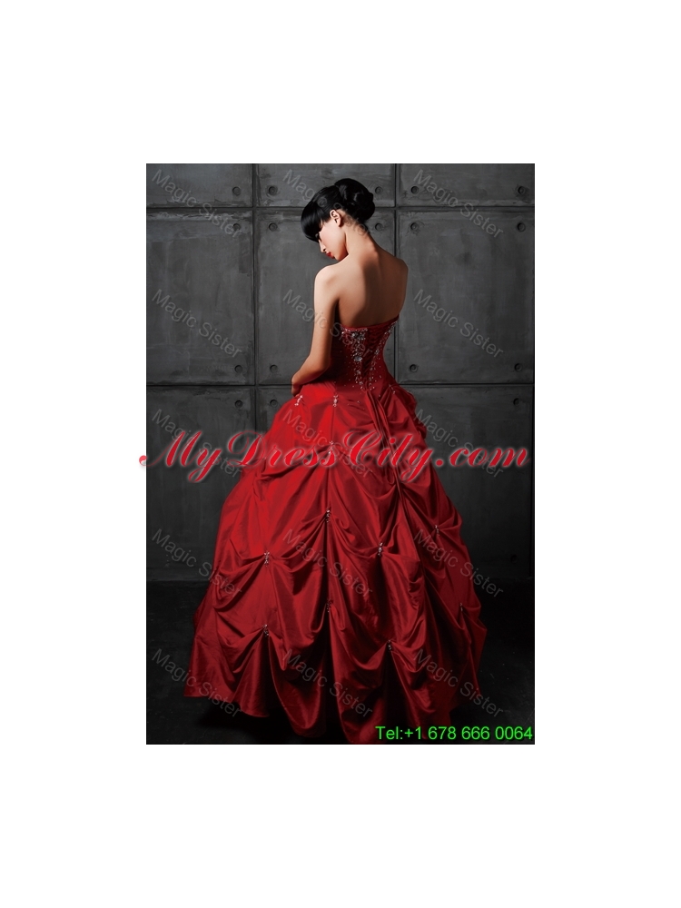 Pretty Princess Taffeta Red Wedding Dresses with Beading and Pick Ups