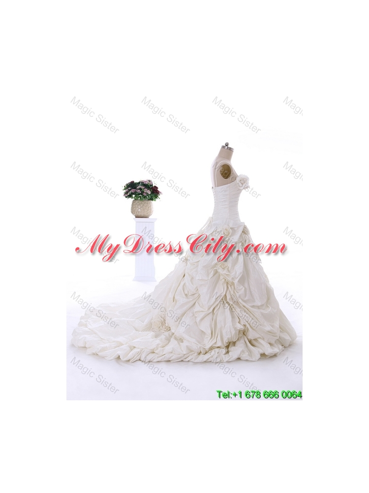 Classical Hand Made Flowers Court Train Wedding Dresses