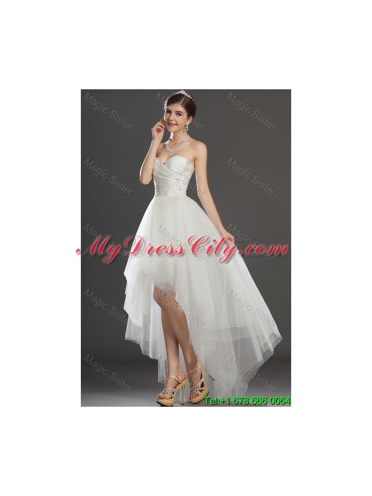 Fashionable Beading and Appliques High Low Wedding Dresses in Tulle