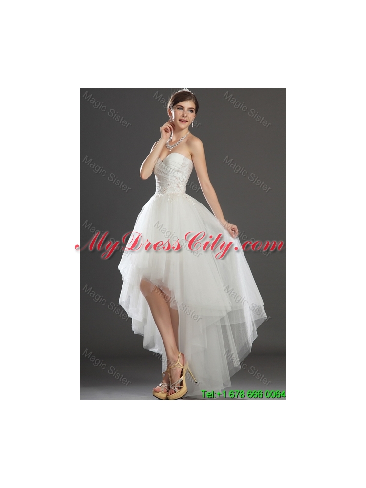 Fashionable Beading and Appliques High Low Wedding Dresses in Tulle