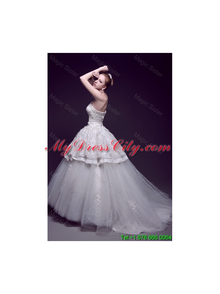Luxurious Appliques Ball Gown Wedding Dresses with Brush Train
