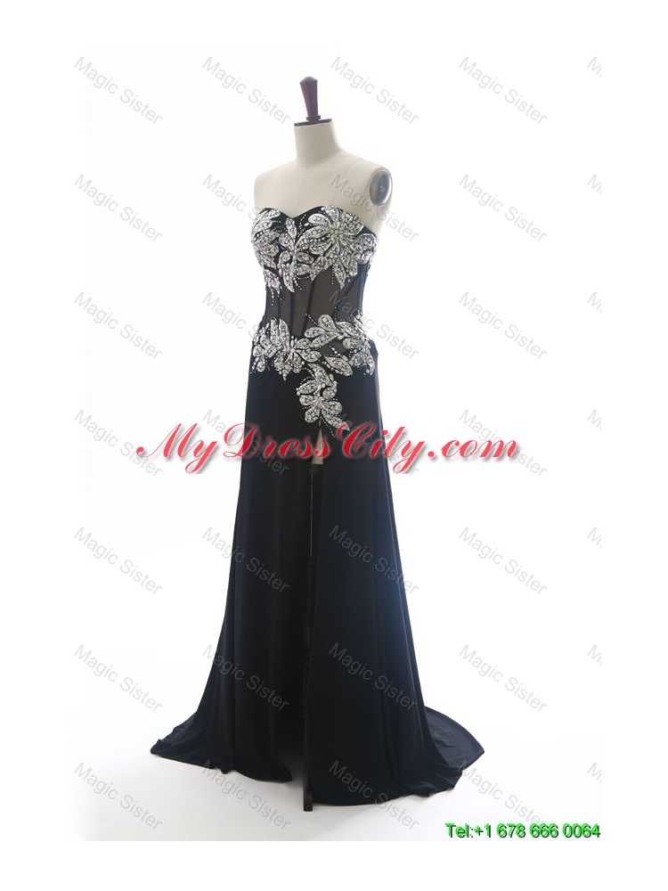 Gorgeous Sweetheart Beading Brush Train Prom Dresses in Purple