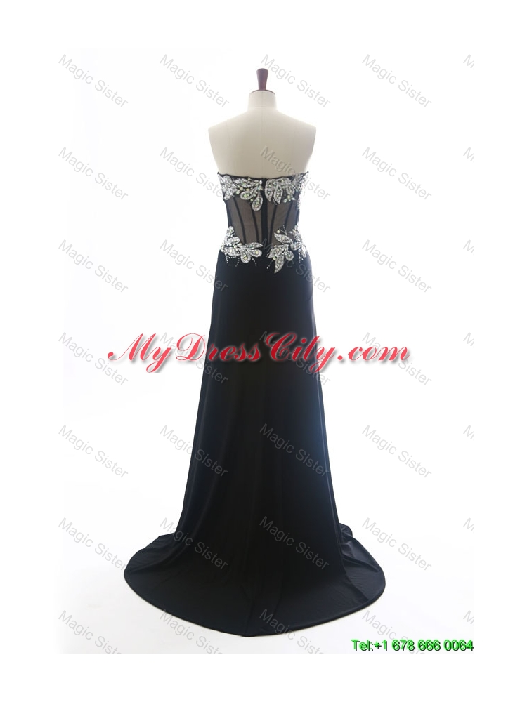 Gorgeous Sweetheart Beading Brush Train Prom Dresses in Purple