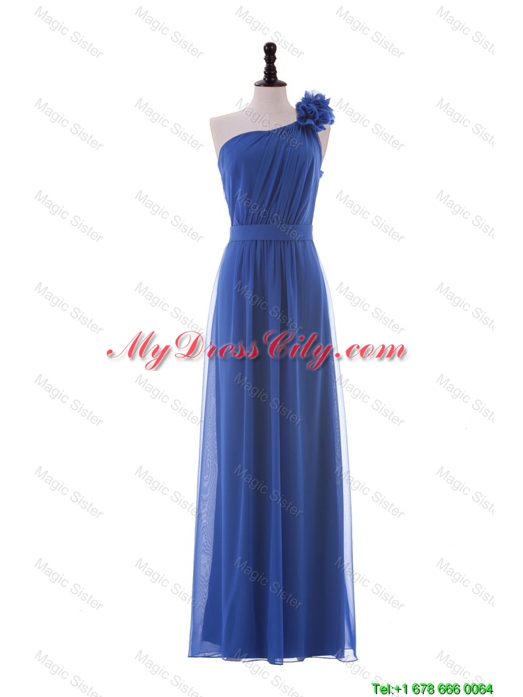 Most Popular Hand Made Flower One Shoulder Long Prom Dresses in Blue