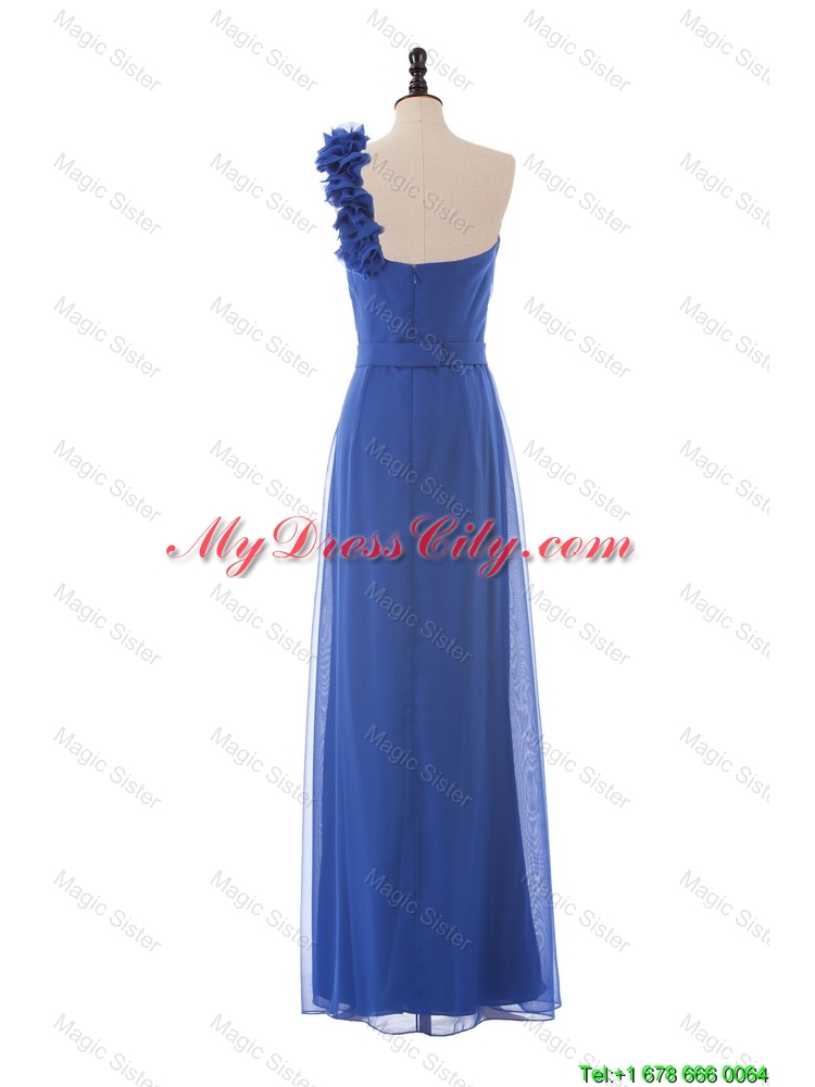 Most Popular Hand Made Flower One Shoulder Long Prom Dresses in Blue