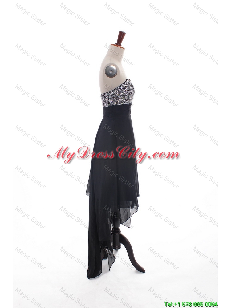 Custom Made Empire Strapless Beaded High Low Prom Dresses in Black