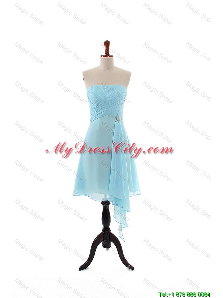 Popular Empire Strapless Ruching Prom Dresses with Beading for Holiday