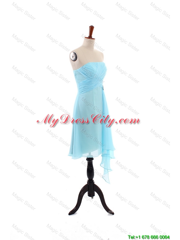 Popular Empire Strapless Ruching Prom Dresses with Beading for Holiday
