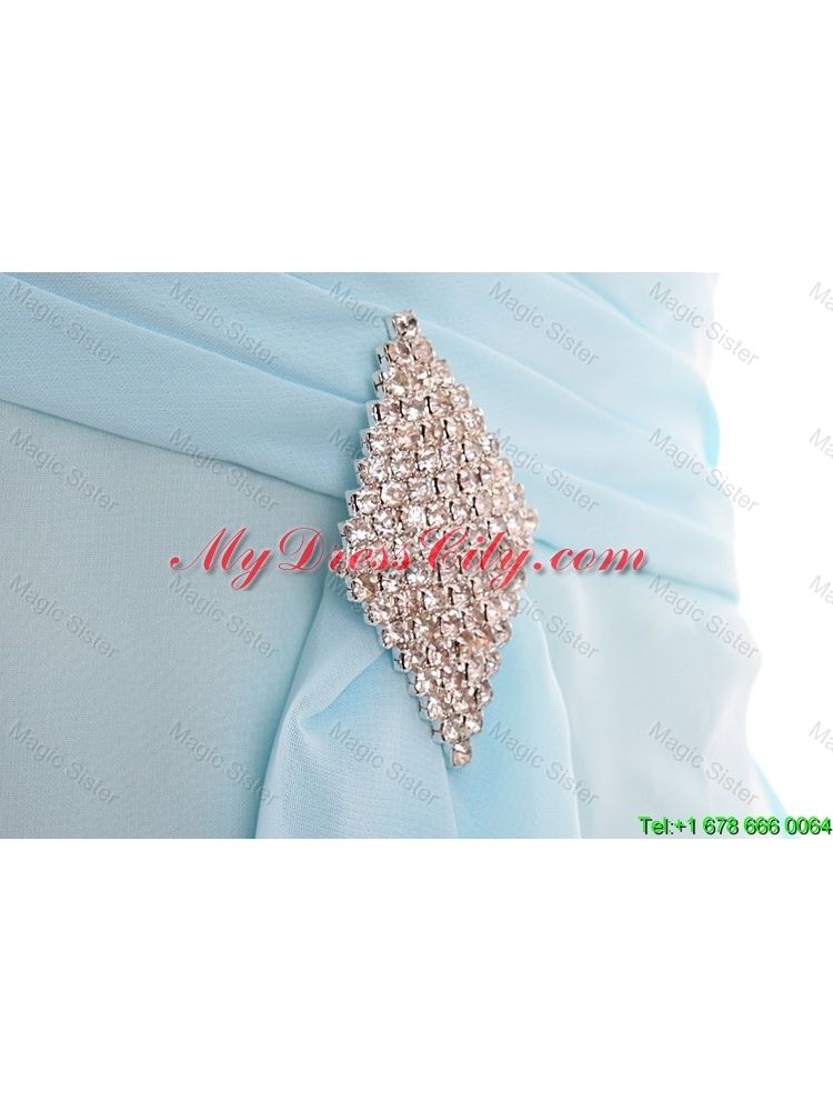 Popular Empire Strapless Ruching Prom Dresses with Beading for Holiday