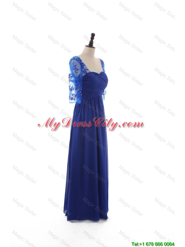 2016 Fall Empire Sweetheart Ruching Prom Dresses with Half Sleeves in Blue