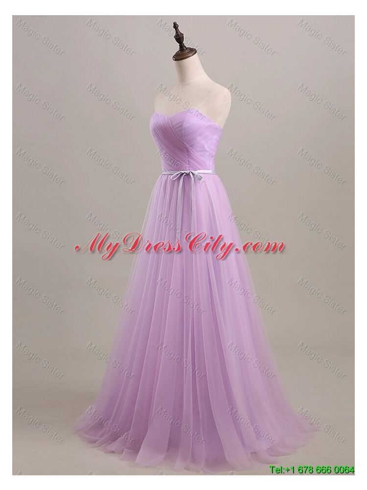 Beautiful Sweetheart Lilac Long Prom Dresses with Sweep Train