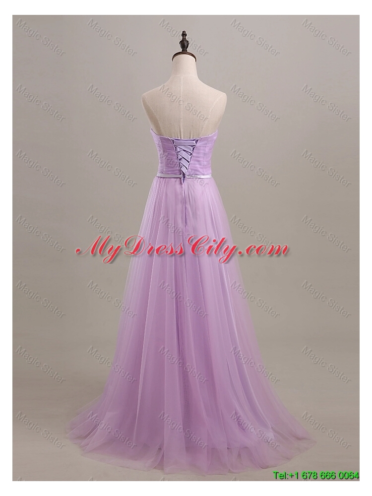 Beautiful Sweetheart Lilac Long Prom Dresses with Sweep Train