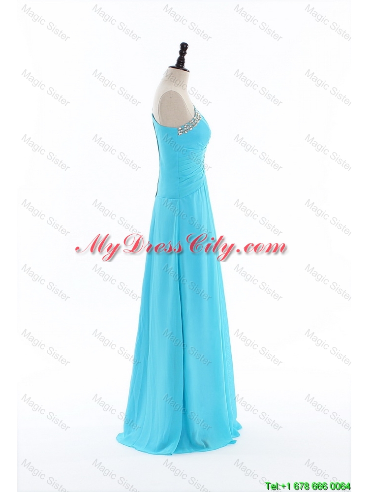 Brand New 2016 Beading and Ruching Aqua Blue Prom Dresses