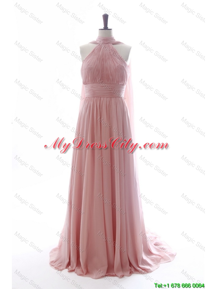 Discout Halter Top Pink Prom Dresses with Ruching