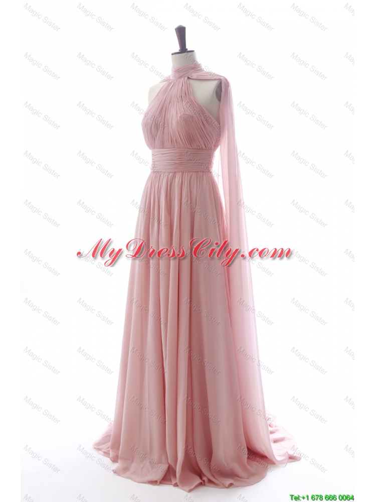 Discout Halter Top Pink Prom Dresses with Ruching