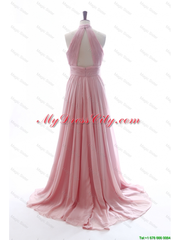 Discout Halter Top Pink Prom Dresses with Ruching