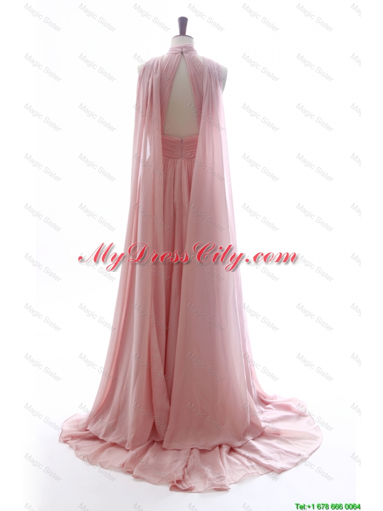 Discout Halter Top Pink Prom Dresses with Ruching