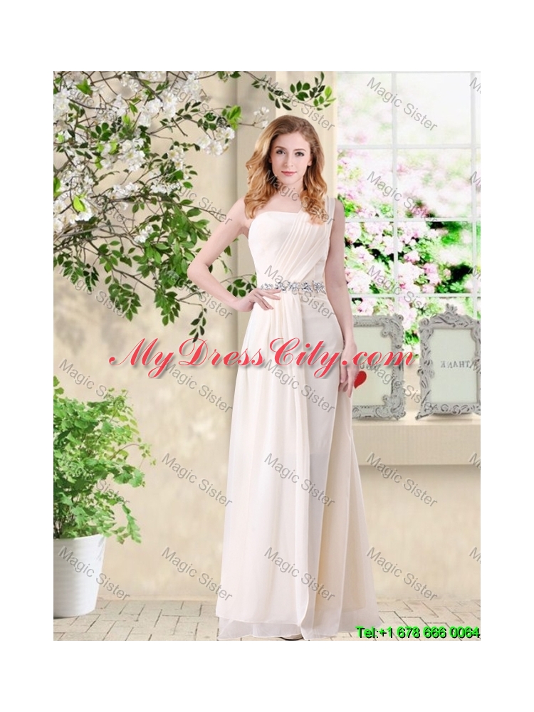 Discount Empire One Shoulder Champagne Bridesmaid Dresses with Belt