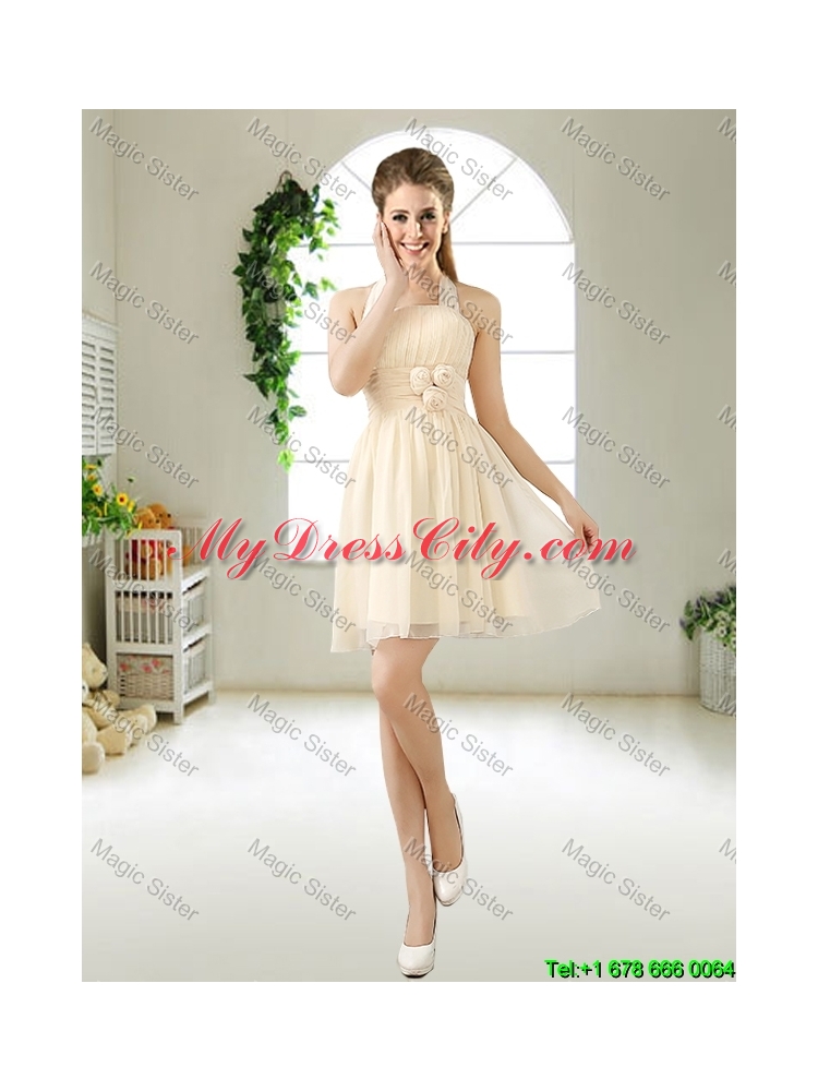 Latest Halter Top Chiffon Bridesmaid Dresses with Mini Length