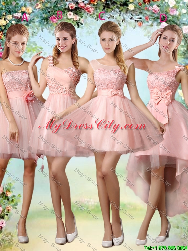 Beautiful Strapless Laced Bridesmaid Dresses with Hand Made Flowers