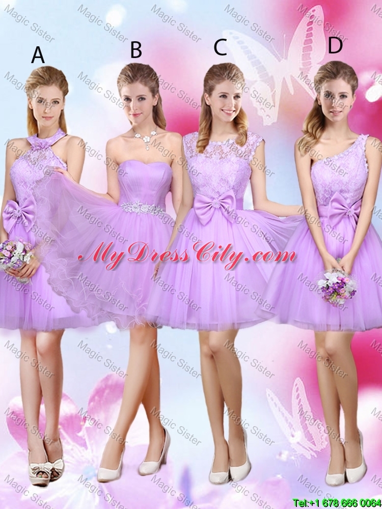 Simple A Line Strapless Lavender Bridesmaid Dresses with Belt