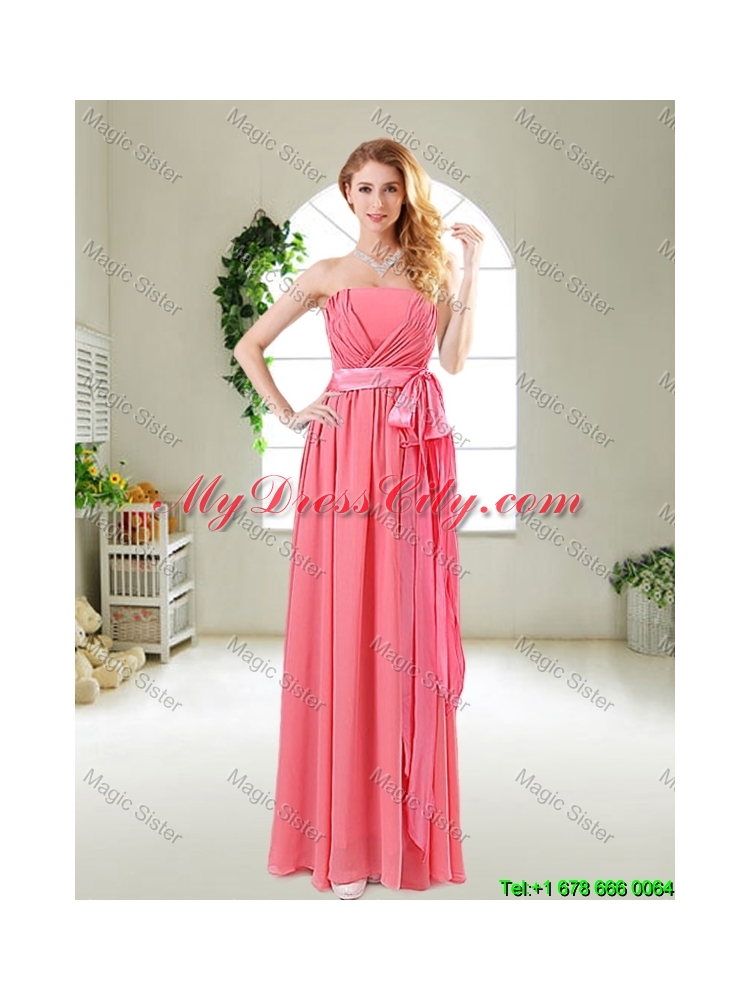 Beautiful Strapless Watermelon Red Prom Dresses with Sash