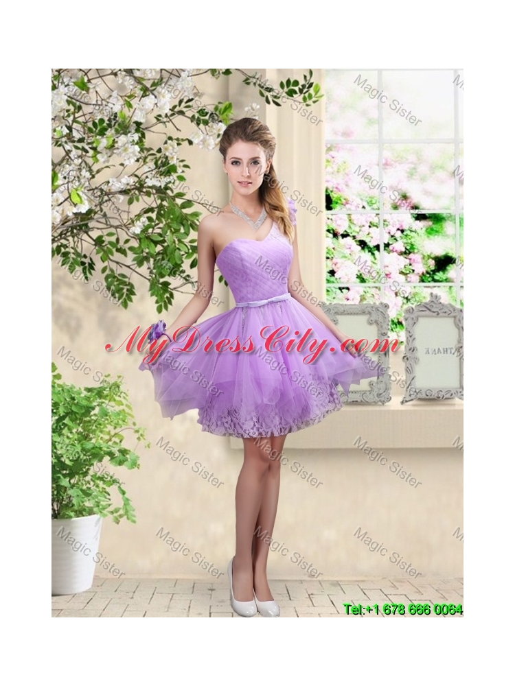 Cheap Hand Made Flowers Prom Dresses with One Shoulder