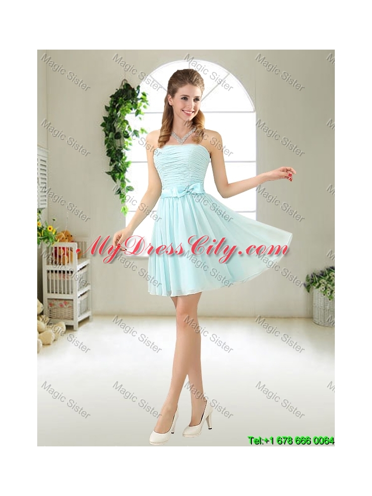 Elegant Strapless Mini Length Prom Dresses with Bowknot