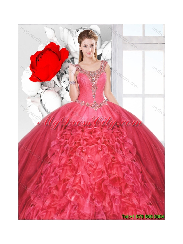 2015 Winter Inexpensive Scoop Sweet 16 Dresses with Beading and Ruffles