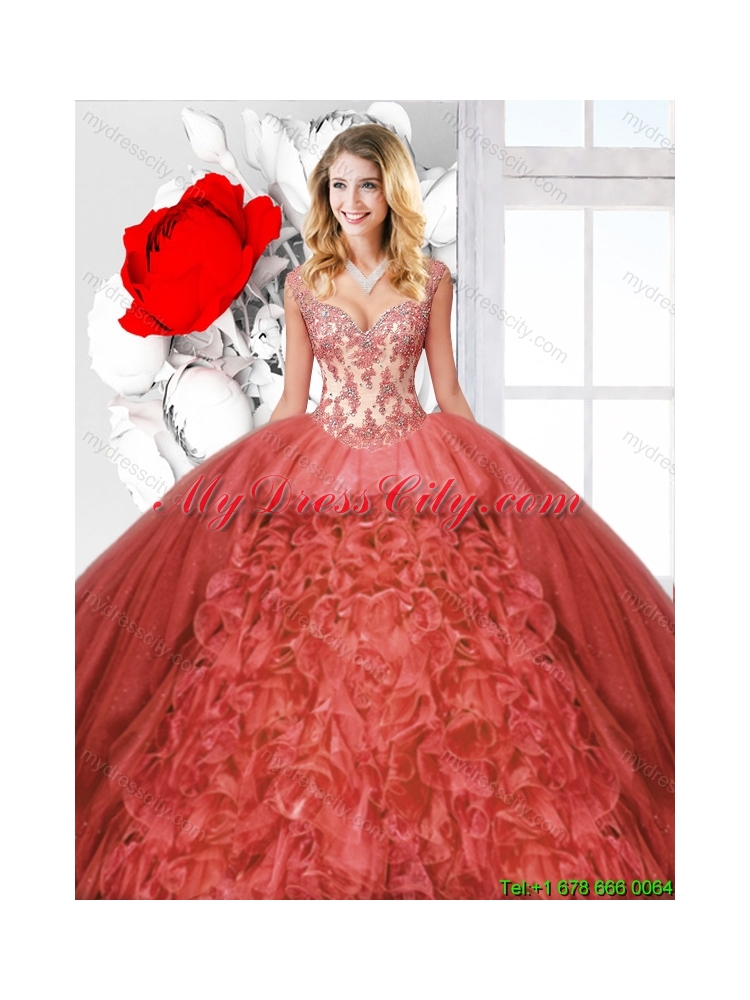 2016 Fall Beautiful Ruffles Rust Red Quinceanera Dresses with Straps