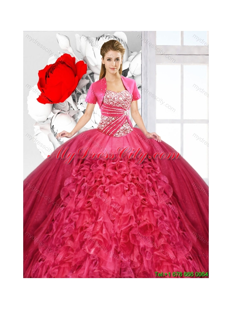 2016 Fall Red Sweetheart Perfect Quinceanera Gowns with Beading