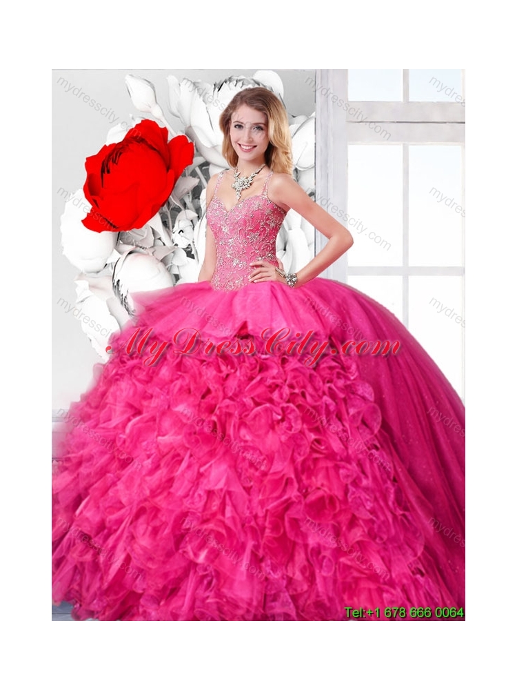 2016 Spring Beautiful Ball Gown Straps Sweet 16 Dresses with Beading