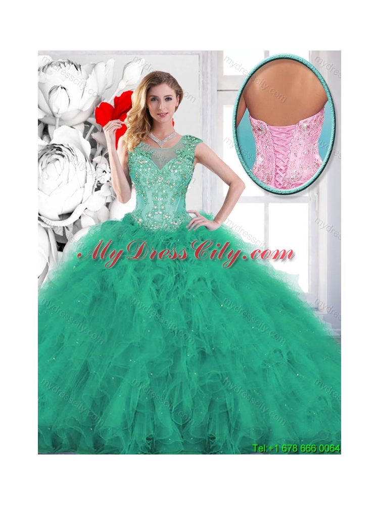 2016 Spring Fashionable Beading and Appliques Sweet 16 Gowns in Turquoise