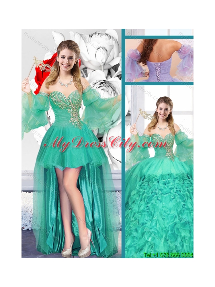 2016 Spring New Style Sweetheart Detachable Sweet 16 Gowns with Ruffles