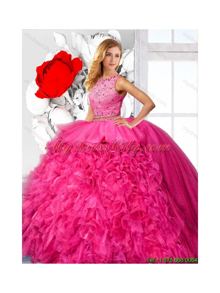 2016 Summer Cheap Hot Pink Detachable Quinceanera Dresses with Scoop