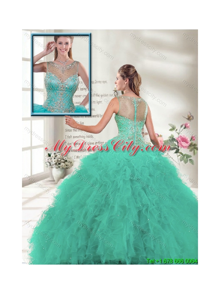 Discount 2016 Scoop Ruffles Sweet 16 Dresses in Turquoise