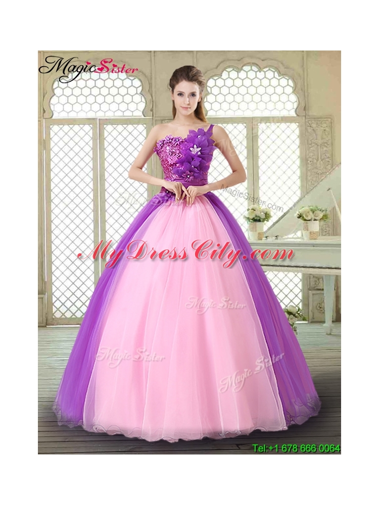 Elegant Hand Made Flowers Sweetheart Quinceanera Dresses in Multi Color