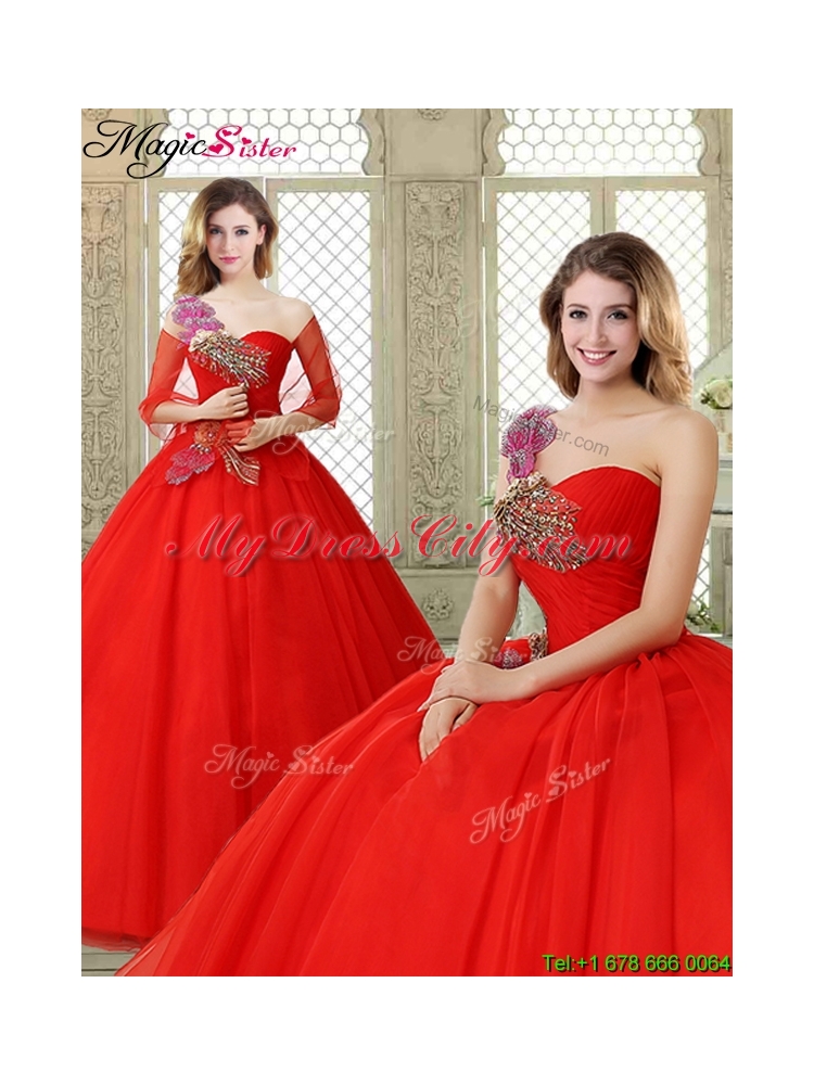 Hot Sale Appliques and Beading Sweet 16 Dresses with One Shoulder