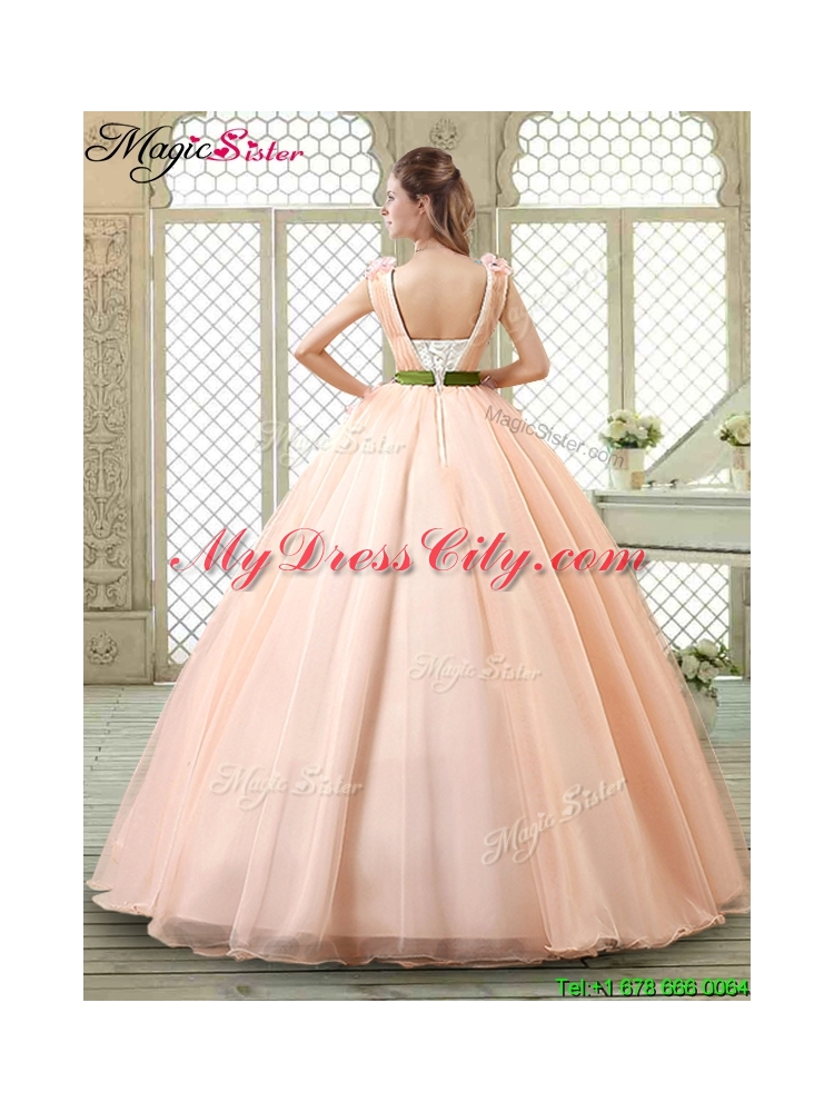 New Style Straps Quinceanera Dresses with Appliques and Belt