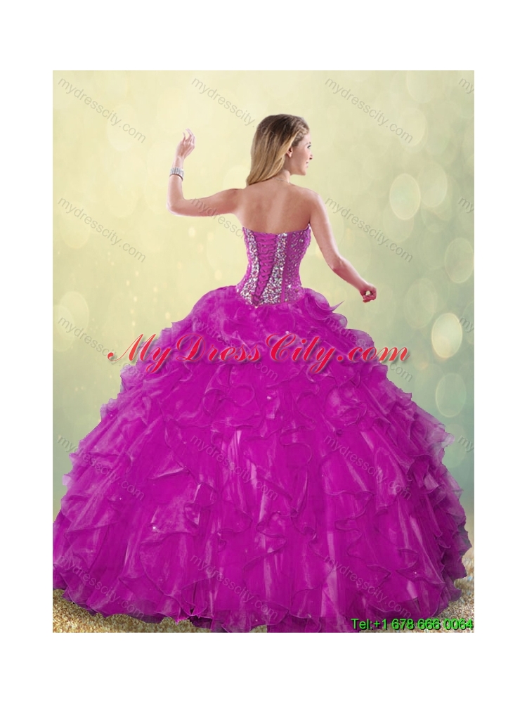 2016 Latest Ball Gown Fuchsia Quinceanera Dresses with Beading