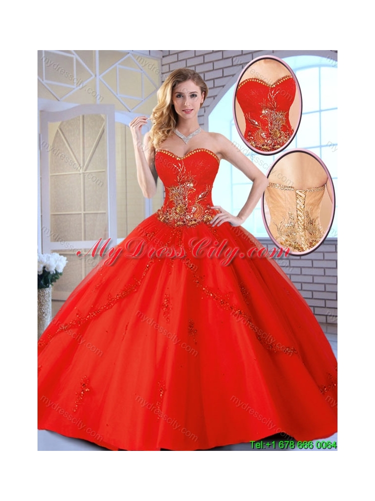 2016 Fall Cheap Appliques Sweetheart Quinceanera Gowns in Red