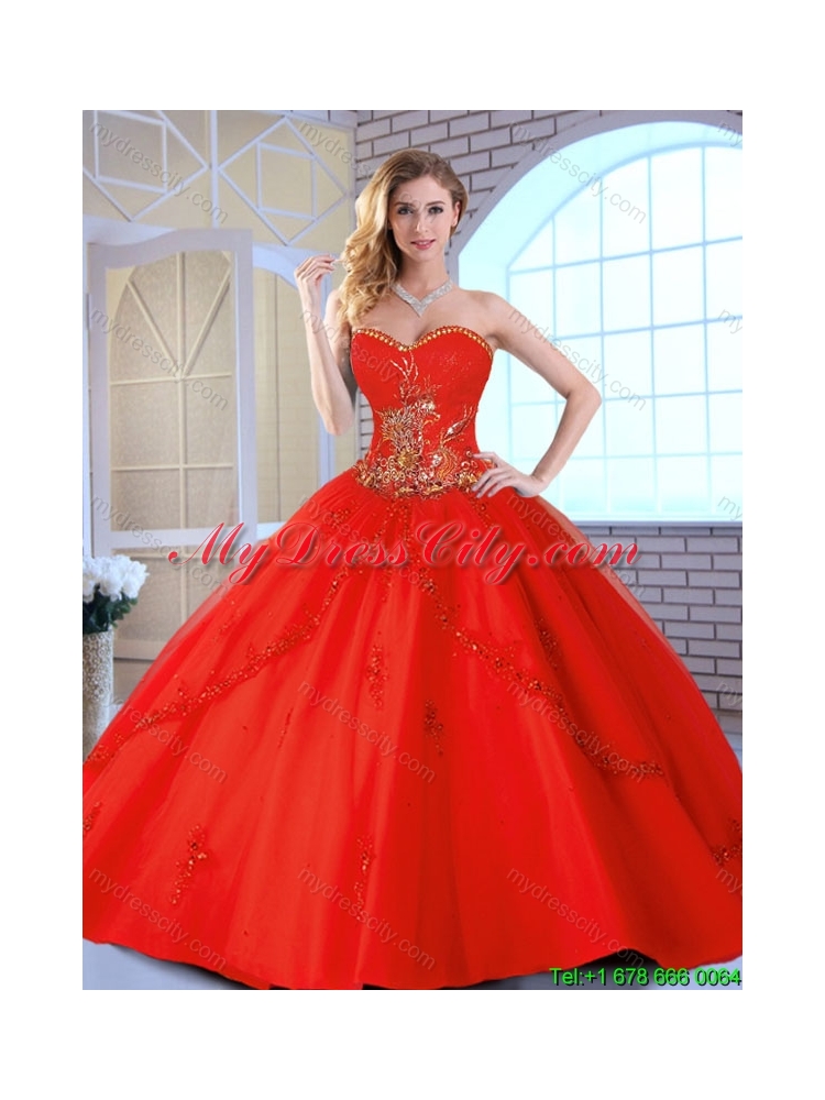 2016 Fall Cheap Appliques Sweetheart Quinceanera Gowns in Red