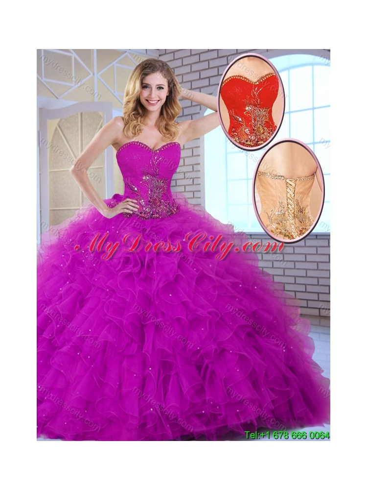 New Style Ball Gown Sweetheart Quinceanera Dresses in Fuchsia