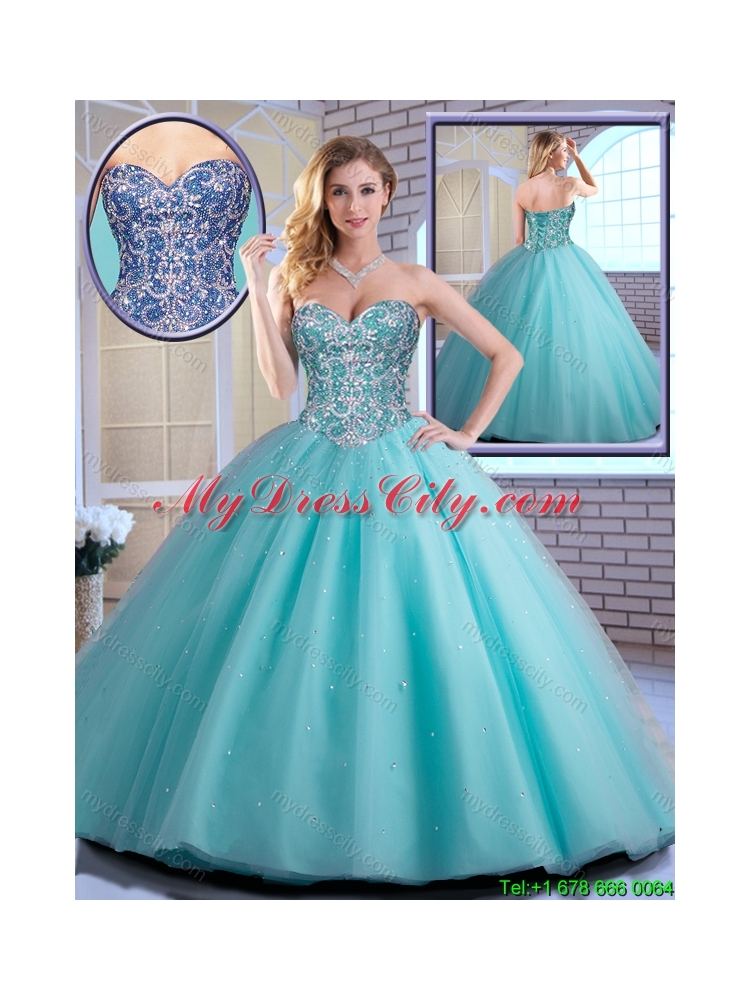 New Style Beading Sweetheart Quinceanera Dresses in Aqua Blue