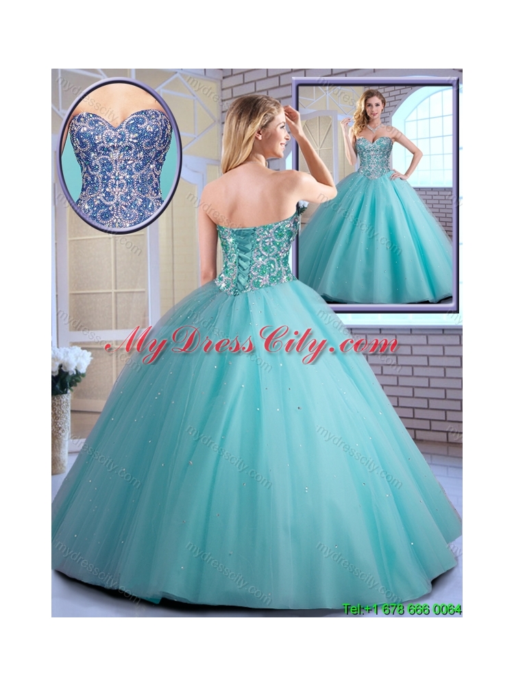 New Style Beading Sweetheart Quinceanera Dresses in Aqua Blue