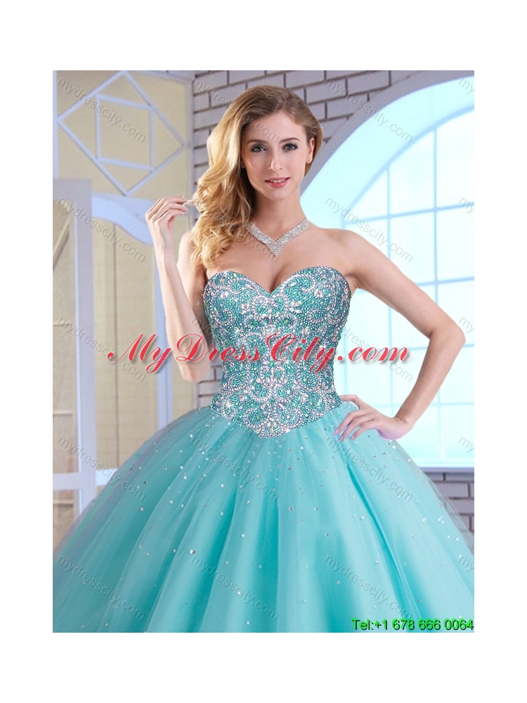 New Style Beading Sweetheart Quinceanera Dresses in Aqua Blue