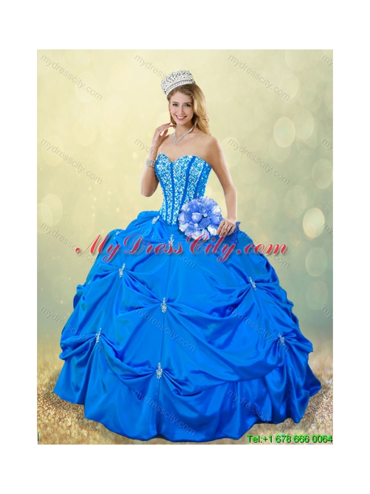 2016 Popular Fall Blue Quinceanera Gowns with Pick Ups