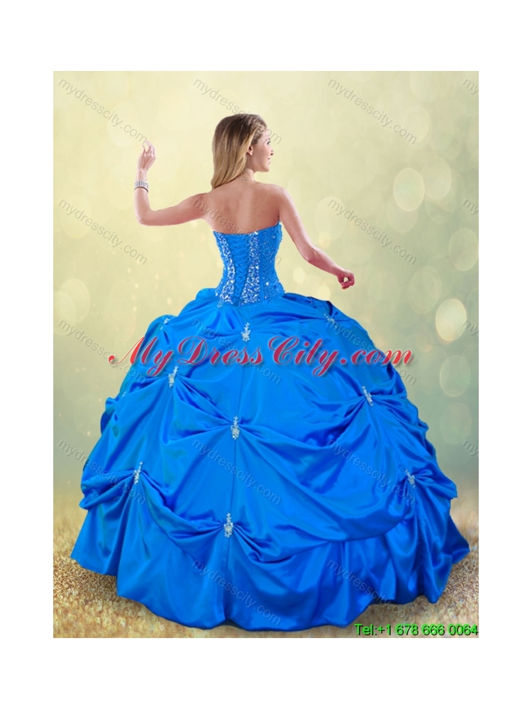 2016 Popular Fall Blue Quinceanera Gowns with Pick Ups