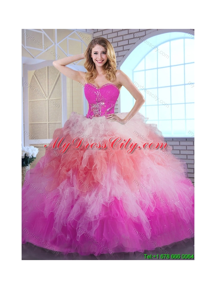 2016 Popular Multi Color Quinceanera Gowns with Appliques and Ruffles